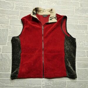 Kd Spring Womens XL Red Fleece‎ Full Zip Vest Textured Side Panels Back Patch